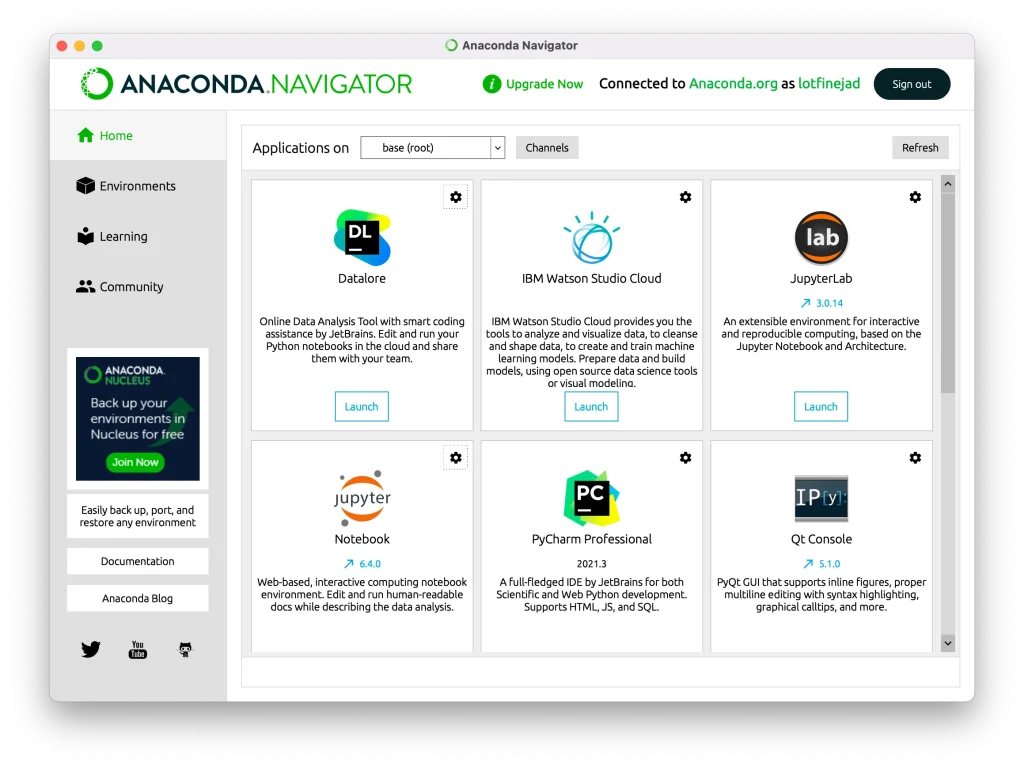 image of jupyter notebook on anaconda navigator