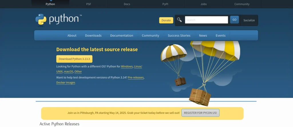 Image of download page for Python